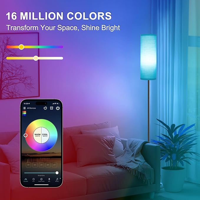 FRIDEKO HOME Floor Lamp, Color Changing Ambient Lighting for Living Room Bedroom, Standing Lamp with App & Remote, Tall Corner Lamp for Christmas Home Decor, 9W 800LM, Foot Switch, Turquoise Shade