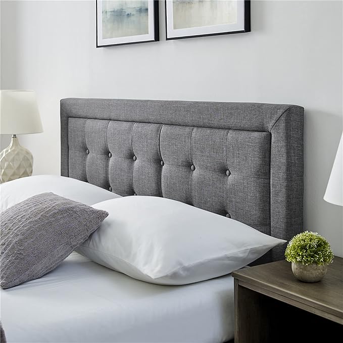 DeCoro Mornington 2.0 Upholstered Platform Bed | Headboard and Metal Frame with Wood Slat Support, Grey, King Size