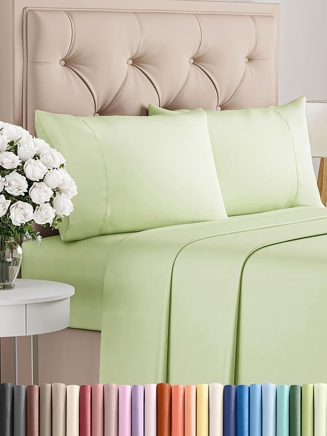 Twin XL 4 Piece Sheet Set - Comfy Breathable & Cooling - Ultra Soft Hotel Luxury Bedding Set w/ 8-16 Inch Deep Pockets - 1 Flat & 1 Fitted Sheet & 2 Pillowcases - Wrinkle Free & Easy Care - Light Sage