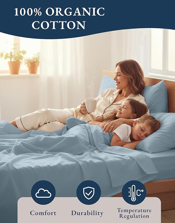 LANE LINEN Sheets for California King Size Bed- 4Pc 100% Organic Cotton Cal King Size Sheets Set, Soft Percale Sheets, Luxury Hotel Sheets, 15" Deep Pocket California King Sheet Set - French Blue