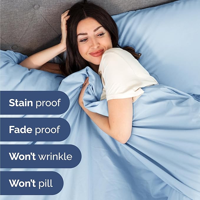 Twin 4 Piece Sheet Set - Comfy Breathable & Cooling - Ultra-Soft Hotel Luxury Bedding Set with 8-16 Inch Deep Pockets - 1 Flat & 1 Fitted Sheet & 2 Pillowcases - Wrinkle Free & Easy Care - Baby Blue