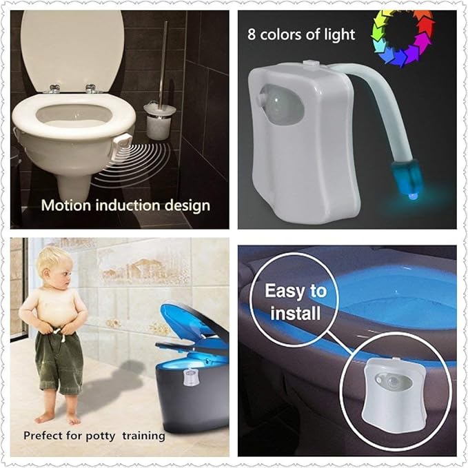 The Original Toilet Night Light Gadget, Fun Bathroom Lighting Add on Toilet Bowl Seat, Motion Sensor Activated LED 9 Color Modes - Weird Novelty Funny Birthday Gag Gifts for Men, Dad, Kids & Toddlers