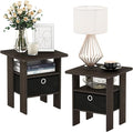 Furinno Andrey Set of 2 End Table / Side Table / Night Stand / Bedside Table with Bin Drawer, Dark Brown/Black