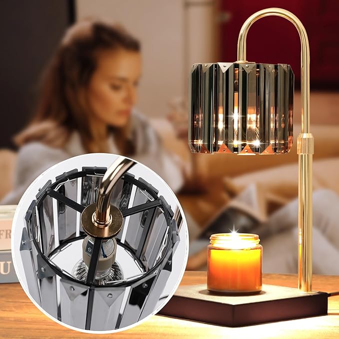 Candle Warmer Lamp with Timer, Dimmable Electric Candle Wamer Adjustable Height, Glass Modern Candles Melter Lamp, Black