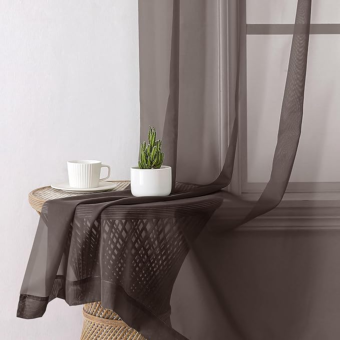 Aiyufeng Chocolate Sheer Curtains 63 Inches Long 2 Panels, Solid Voile Top Dual Rod Pockets Stylish Breathable Drapes Window Treatment for Kid's Room/Bedroom/Living Room, 40W x 63L, Chocolate Brown