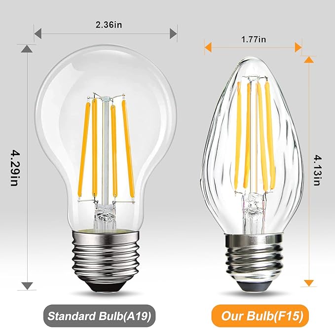 BRIMAX F15 8W Led Porch Light Bulb Outdoor, E26 Medium Base LED Post Bulb for 75W - 80W Incandescent Equivalent,Dimmable 2700K Warm White Flame Wrinkle Glass, for Ceiling Fan and Lantern Lamp, 4 Pack