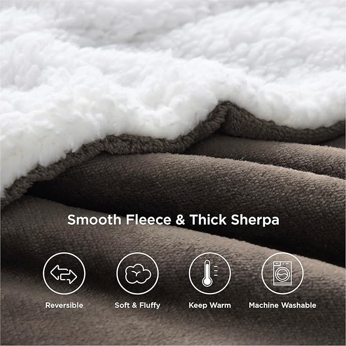 Bedsure GentleSoft Sherpa Fleece Throw Blanket Twin Size for Couch - Thick and Warm Throw for Women and Men, Soft Fuzzy Plush Twin Blanket for Winter, Brown, 60x80 Inches