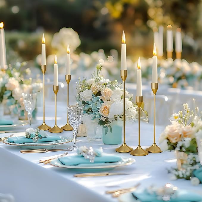 Brass Gold Metal Taper Candle Holder, Vintage Candlestick Holders, Candle Sticks Holder Decor for Wedding Wedding, Dinning, Party, Fits 3/4 inch Thick Candle&Led Candles (Set of 6 Pcs)