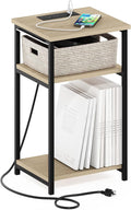 Furinno Moretti Side Table, 3-Tier End Table with Charging Station, Metal Frame Night Stand, Bedside Table with USB and Type-C Charging Port, for Living Room, Bedroom, Bauhaus Oak
