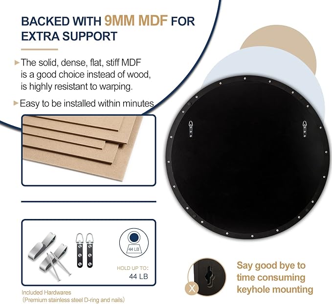 ANDY STAR Bronze Round Mirror 36 inch, Oil Rubbed Bronze Round Mirror in Metal Frame, Anti-Rust Large Bronze Vanity Mirror, HD Reflection, Wall-Mounted
