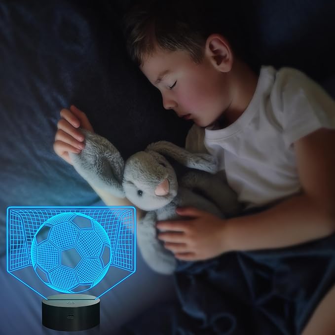 Attivolife 3D Illusion Soccer Night Light, Hologram Lamp with 16 Colors Changing & Remote Control & Dimmable, Cool Sports Theme Room Decor Birthday Christmas Gifts for Sport Lover Kid Teen Boy Men