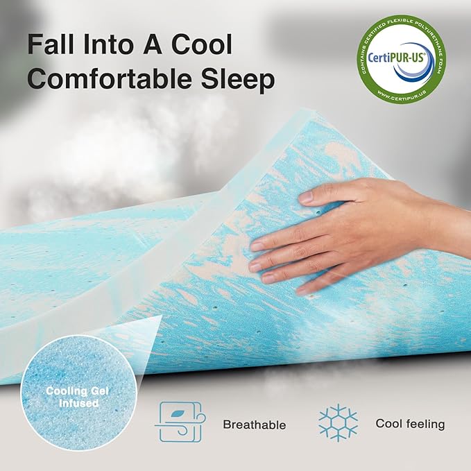 Novilla Memory Foam Mattress Topper Full - 2 Inch Cooling Gel Infused Memory Foam | Slow-Rebound Pressure Relief | CertiPUR Certified | Comfort for Sleeper Sofa, RV, Camper, Dorm Room