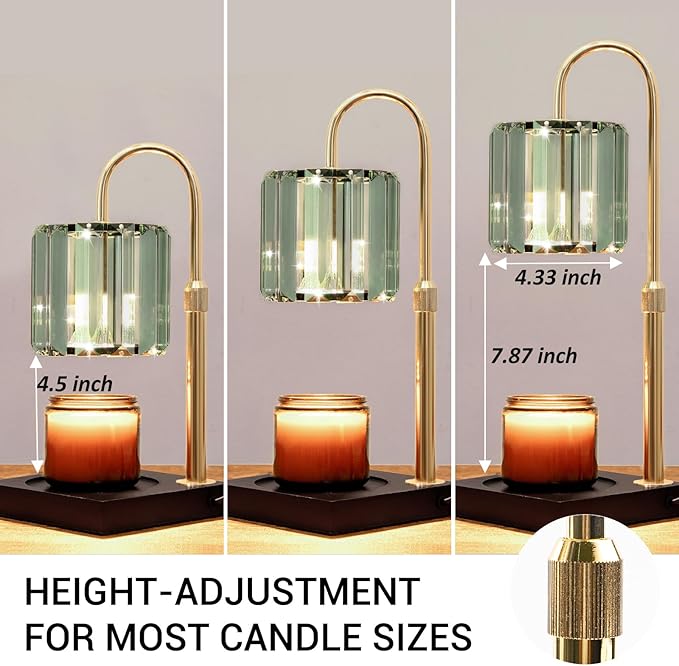 Candle Warmer Lamp with Timer, Dimmable Candle Wamer Adjustable Height, Glass Modern Candle Melter Lamp, Elegant Home Decor, Green, Gifts for Women Mom