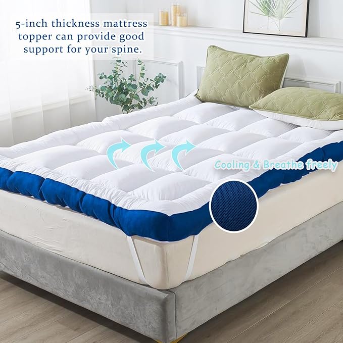 WhatsBedding 5 Inch Memory Foam King Mattress Topper 100% Cotton Top, Filled with Breathable & Soft Memory Foam Pillow Top,4 Elastic Straps, 80x78x5 Inch, King
