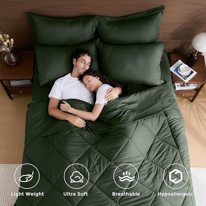 HEVUMYI Army Green Twin-XL Comforter Set - 5-Piece All Season Bed in a Bag Twin-XL, Ultra Soft Bedding Set with Comforter, Flat Sheet, Fitted Sheet, Pillowcases, Pillow Shams