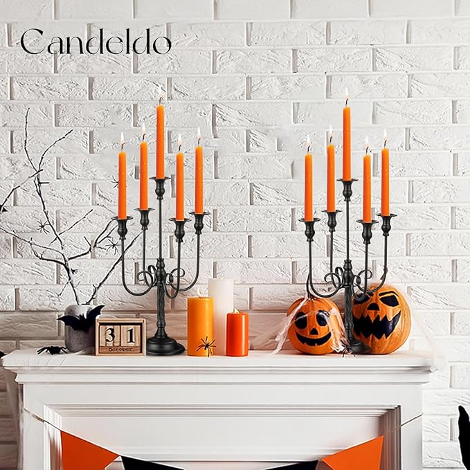 Black Candelabra Halloween Decorations: 20 Inches Gothic Candle Holder 5 Arm Metal Candlestick Stand for Table Fireplace Victorian Decor Set of 2