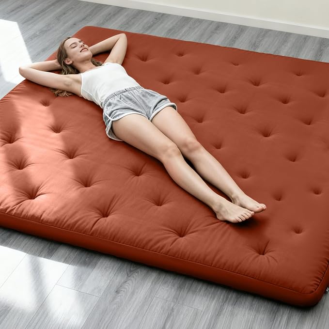 ZonLi Japanese Floor Futon Mattress Queen Size 80"x 60", 100% Cotton Cover 4'' Thicken Tatami Mattress, Foldable Sleeping Pad, Portable Dormitory Tatami Mat, Roll Up Floor Lounger Bed for Adult