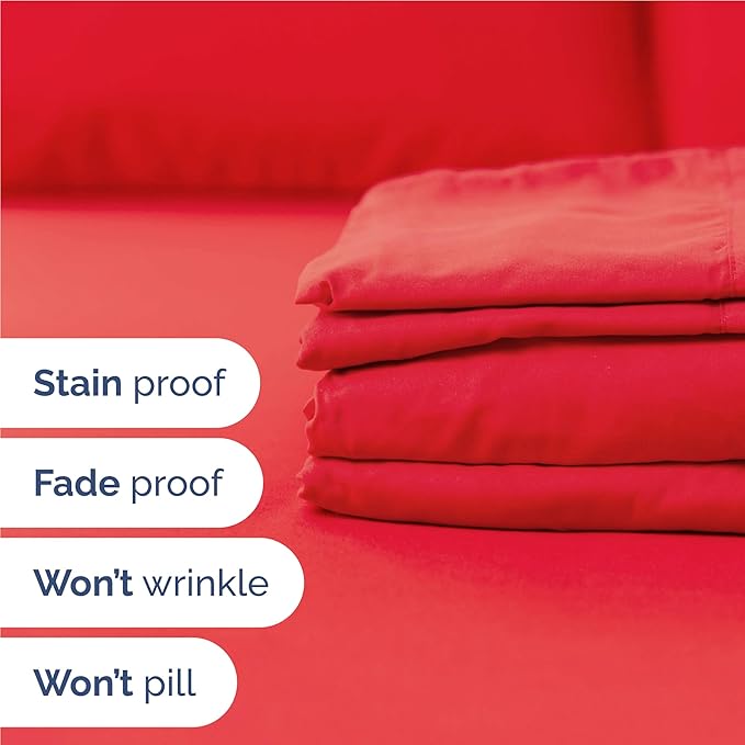Twin XL 4 Piece Sheet Set - Comfy Breathable & Cooling - Ultra Soft Hotel Luxury Bedding Set w/ 8-16 Inch Deep Pockets - 1 Flat & 1 Fitted Sheet & 2 Pillowcases - Cozy, Wrinkle Free & Easy Care - Red