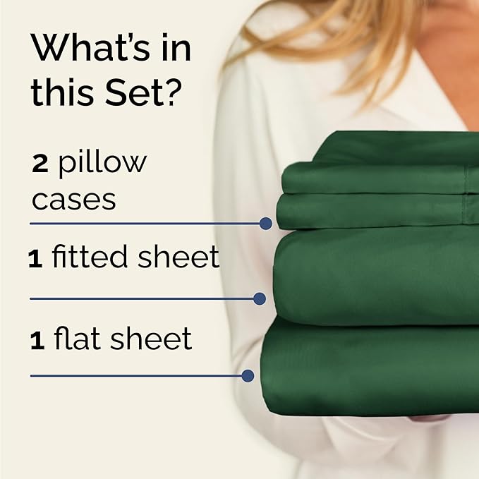 Twin 4 Piece Sheet Set - Comfy Breathable & Cooling - Ultra Soft Hotel Luxury Bedding Set w/ 8-16 Inch Deep Pockets - 1 Flat & 1 Fitted Sheet & 2 Pillowcases - Cozy, Wrinkle Free & Easy Care - Emerald