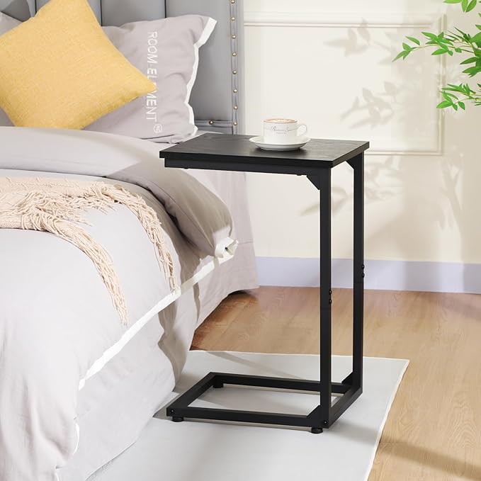 AMHANCIBLE C Shaped Side Table, End Tables Living Room Set of 2, Slide Under Couch Table for Sofa, TV Trays for Bedroom, Small Space, Black, HET02CBK