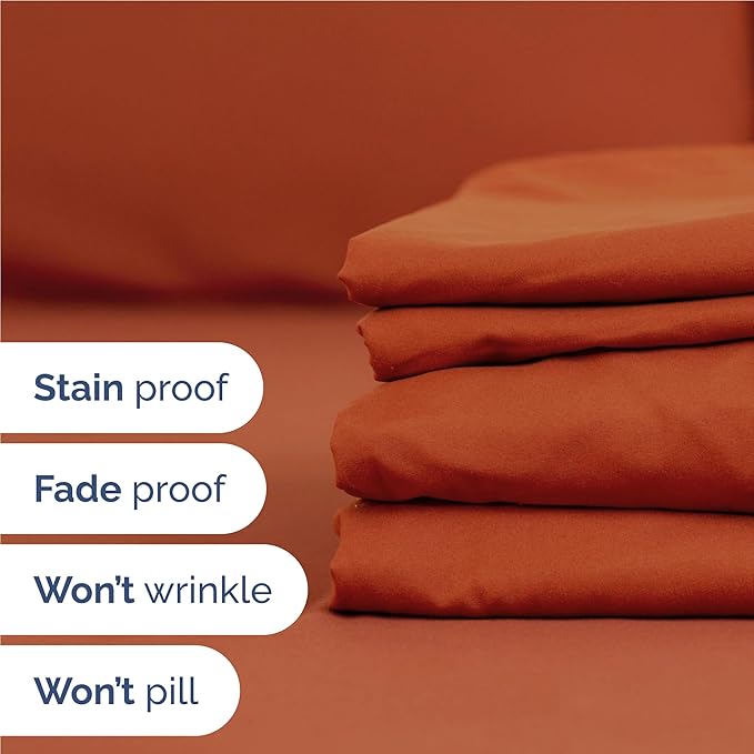 Full 6 Piece Sheet Set - Comfy Breathable & Cooling - Ultra-Soft Hotel Luxury Bedding Set with 8-16 Inch Deep Pockets - 1 Flat & 1 Fitted Sheet & 4 Pillowcases - Wrinkle Free & Easy Care - Terracotta