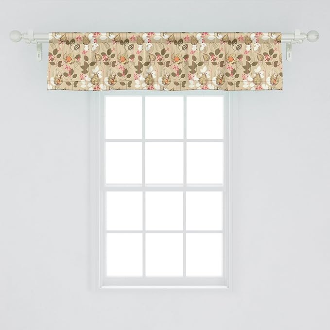 Ambesonne Autumn Window Valance, Seasonal Fruits and Leafs Vintage Botanical Print Soft Brown Toned Backdrop, Curtain Valance for Kitchen Bedroom Decor with Rod Pocket, 54" X 12", Sepia Multicolor