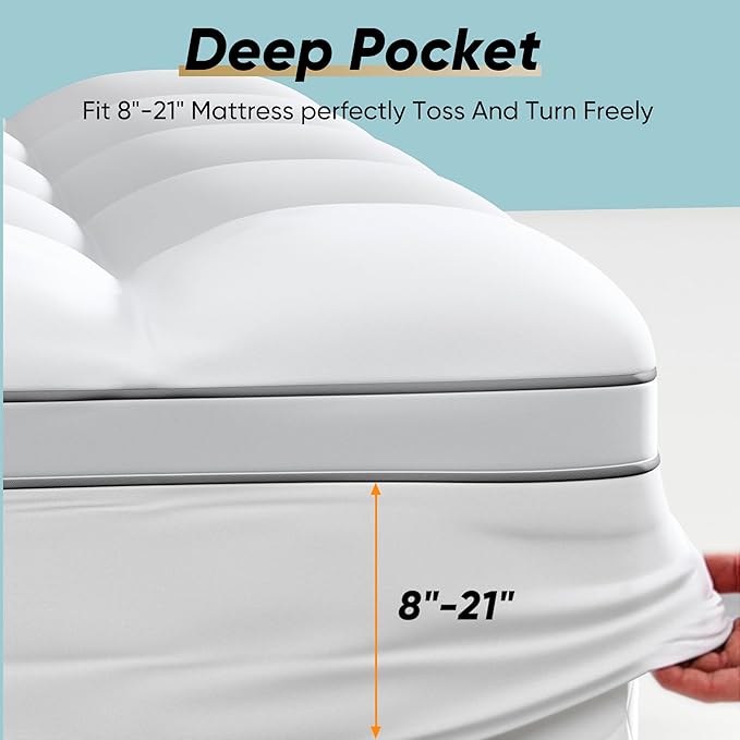 Memory Foam Mattress Topper California King Size, Dual Layer 4 Inch Mattress Pad,2 Inch Gel Memory Foam Plus 2 Inch Pillow Top Cover with 8-21 Inch Deep Pocket