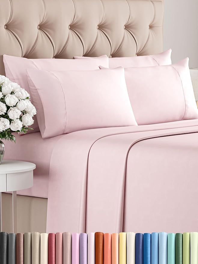 King 6 Piece Sheet Set - Comfy Breathable & Cooling - Ultra Soft Hotel Luxury Bedding Set w/ 8-16 Inch Deep Pockets - 1 Flat & 1 Fitted Sheet & 4 Pillowcases - Wrinkle Free & Easy Care - Lavender Pink