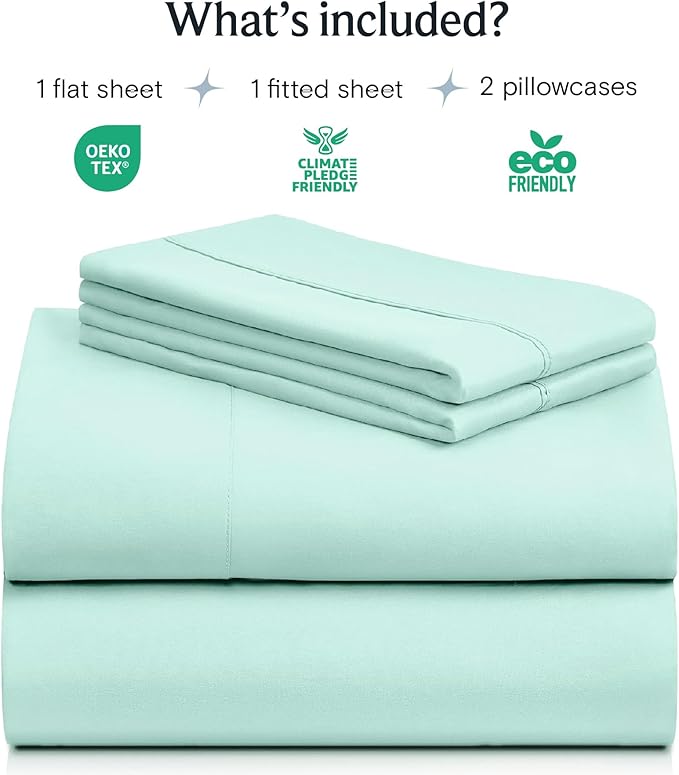 LuxClub 4 PC Sheet Set Bed Sheets Deep Pockets 16" Eco Friendly Wrinkle Free Cooling Machine Washable Hotel Bedding Silky Soft - Aquamarine Queen