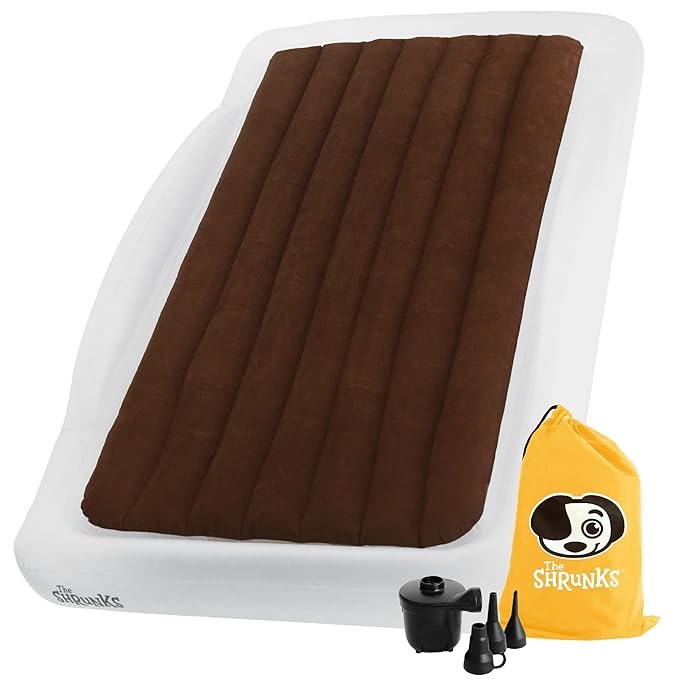 The Shrunks Twin Air Mattress Travel Bed for Kids and Adults with Pump Portable Inflatable Mattress Cot for Families Single Blow Up Air Bed for Travel, Camping, Sleepovers, or Home Twin Size Floor Bed