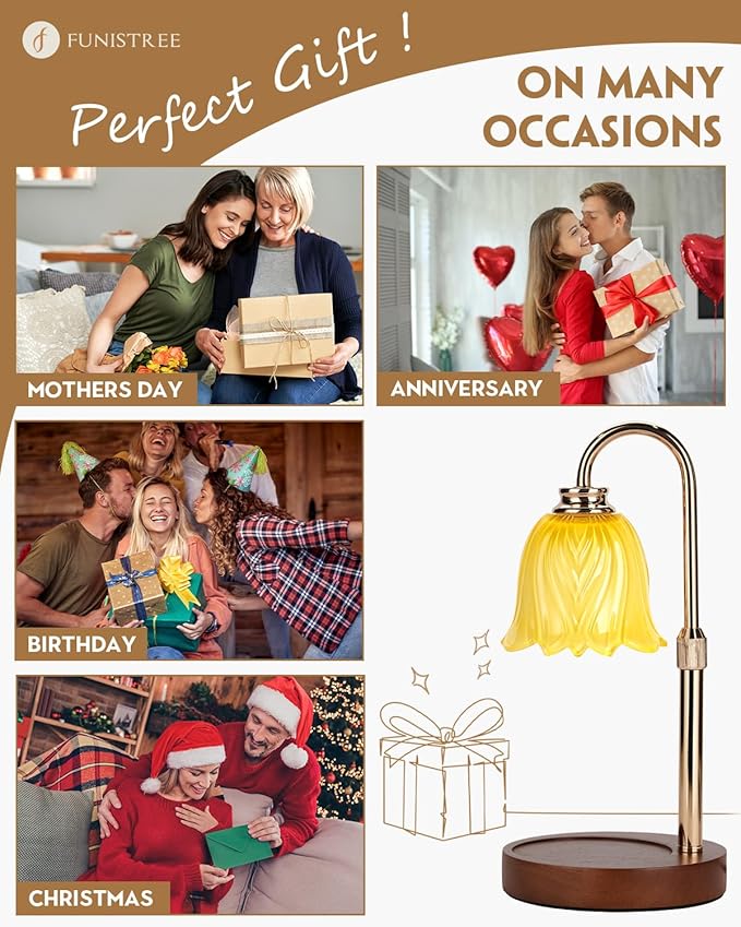 Candle Warmer Lamp, Gold Candle Lamp Warmer with Timer & Dimmer with 2 Bulbs, Dimmable, Christmas Gifts for Women Mom, House Warming Gifts New Home Bedroom Decor, Height Adjustable