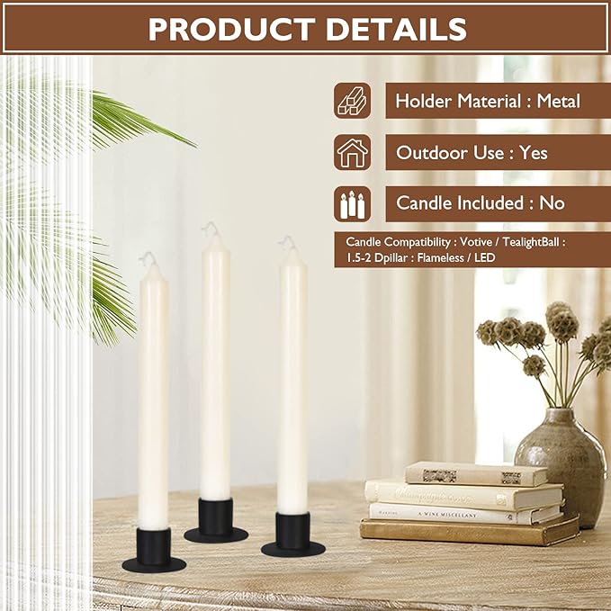 Gute Taper Candle Holder, Candle Holders for Pillar Candles, Matte Black Candlestick Holder Centerpieces for Home Decoration, Wedding Anniversary, Party, Housewarming Gifts,Set of 4,Round