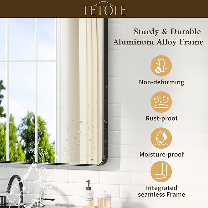 TETOTE Black Mirror 40 x 30 Matte Black Metal Framed Vanity Mirror, Tempered Glass, Wall Mounted for Bathroom, Entryway, Bedroom, Living Room(Horizontal/Vertical)