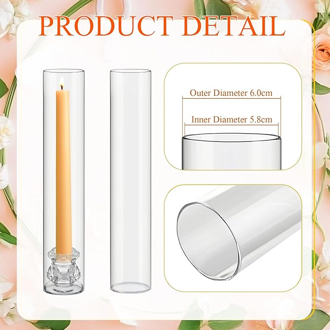 8 Set Christmas Glass Hurricane Candle Holders 12.6" Open Ended Glass Candleholder Tube Shape Bottomless and 2.2" Taper Clear Candlestick Holders for Wedding Party Table Centerpiece (Clear)