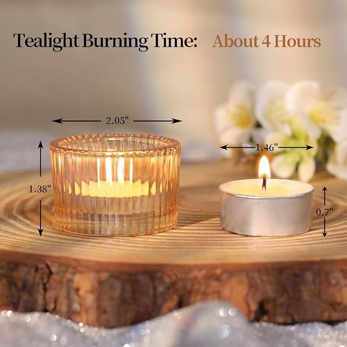 18 pcs Gold Tealight Candle Holders with 18PCS Tealights, Glass Votive Candle Holders Set for Table Centerpiece, Home Decor and Party Supplies