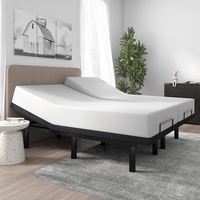 SHA CERLIN Split King Size Adjustable Bed Base/Bed Frame with Motorized Head and Foot Incline,Zero-Gravity,Wireless Remote,Wood Board Support (Only Base)