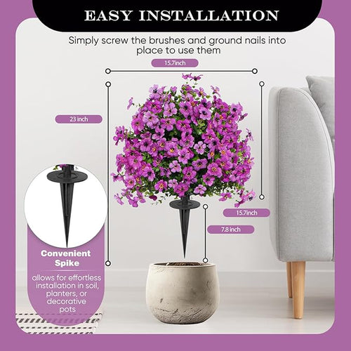 23" Set of 2 Artificial Boxwood Topiary Ball with Violet Flowers with Spikes for Outdoor, UV Resistant Faux Greenery Shrubs, Realistic Fake Bushes Plants for Garden, Yard, Front Porch, Patio Decor