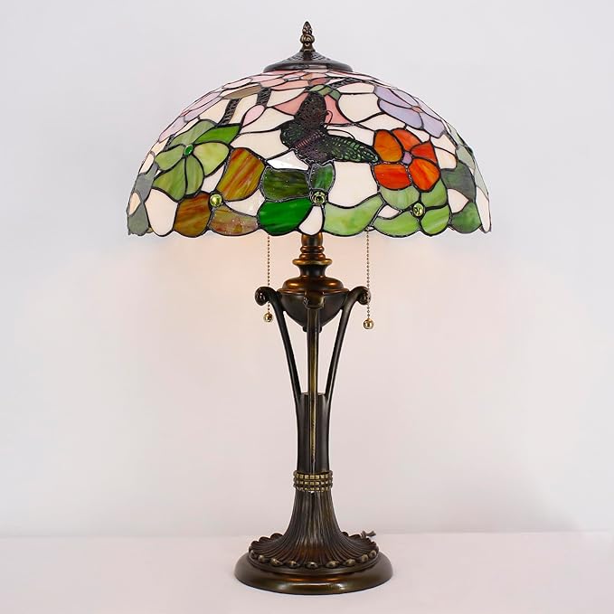 Tiffany Table Lamp Butterfly Flower Stained Glass Desk Lamp 16X16X24 Inches Reading Light