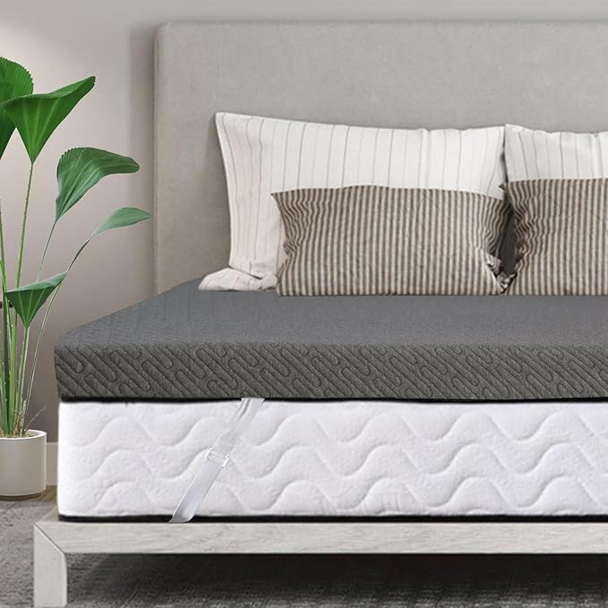 VALUXE 3 Inch Gel Memory Foam Mattress Topper Twin XL Size High Density Cooling Pad Pressure Relief Bed Topper Grey (with Removable & Washable Bamboo Cover)
