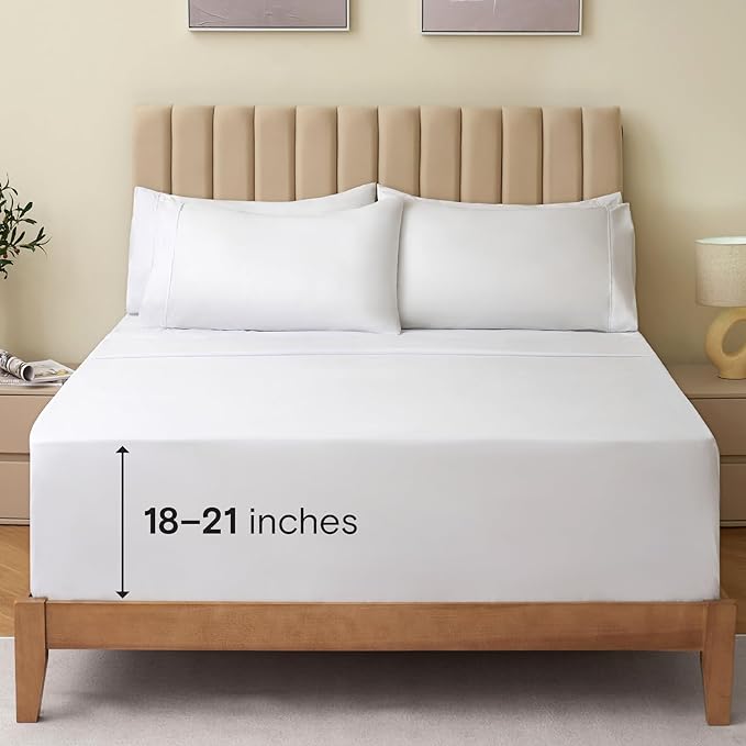 LuxClub 4 PC Queen Sheet Set, Bed Sheets Queen Size, Deep Pockets Wrinkle Free Cooling Bed Sheets Machine Washable Hotel Bedding Silky Soft - White Queen