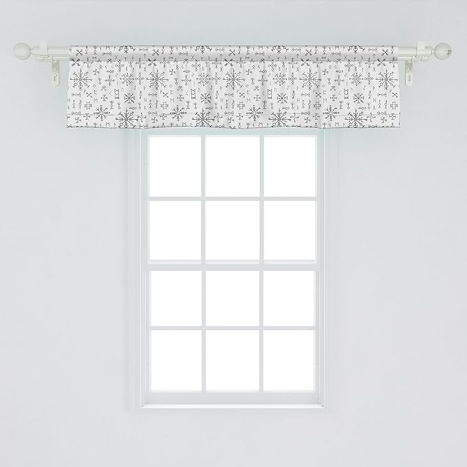Ambesonne Nordic Window Valance Pack of 2, Viking Runes and Talismans Scandinavian Symbols with The Futhark Alphabet, Rod Pocket Curtain Valances for Kitchen Bedroom, 54" X 12", Dark Grey and White