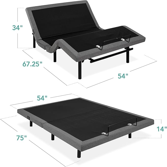Best Choice Products Ergonomic Full Size Adjustable Bed Frame, Electric Base w/Wireless Remote Control, Nightlight, Massager, 2 USB Ports