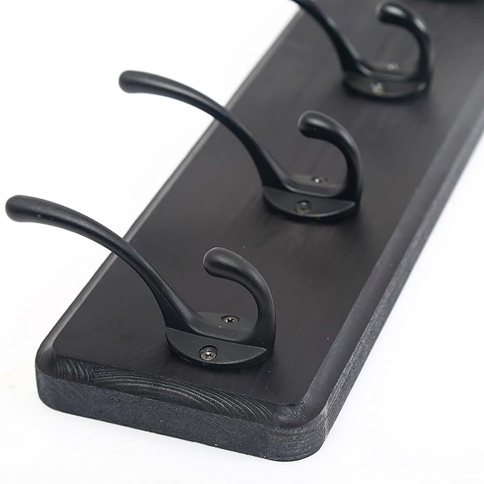 WEBI Wall Mounted Coat Rack, 16" Hole to Hole, Large Hanger Hook Rack, 5 Hooks for Hanging Coats, Hats, Jacket, Clothes, Entryway, Black, 2 Packs