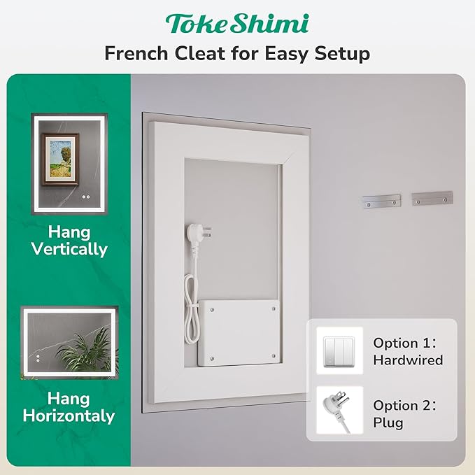 TokeShimi 48x36 Lighted Mirrors for Bathroom Wall,Front Lit + Backlit LED Mirror for Bathroom,Stepless Dimmale 3 Colors,Anti-Fog,Tempered Glass,Memory Function,Waterproof,UL Listed