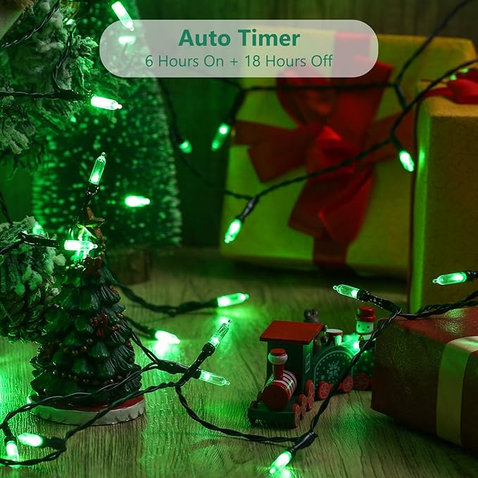 BrizLabs Green String Lights, 17.94ft 50 LED Christmas Lights, 8 Modes Battery Green Xmas Lights Indoor/Outdoor, Mini Decorative Holiday Light String Green Wire for Christmas Party Home Decor