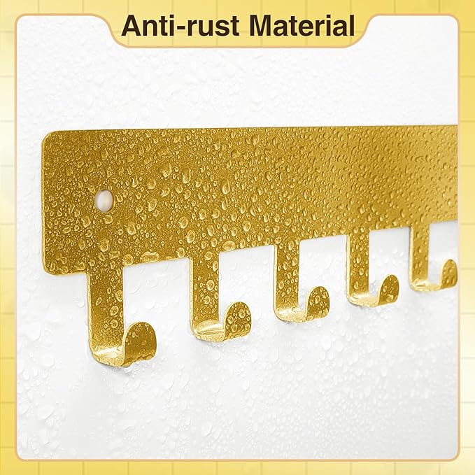 pickpiff Gold Key Holder for Wall Adhesive, Key Hooks with 8 Hooks Wall Mounted, Key Hangers No Drill for Living Room, Kitchen, Office