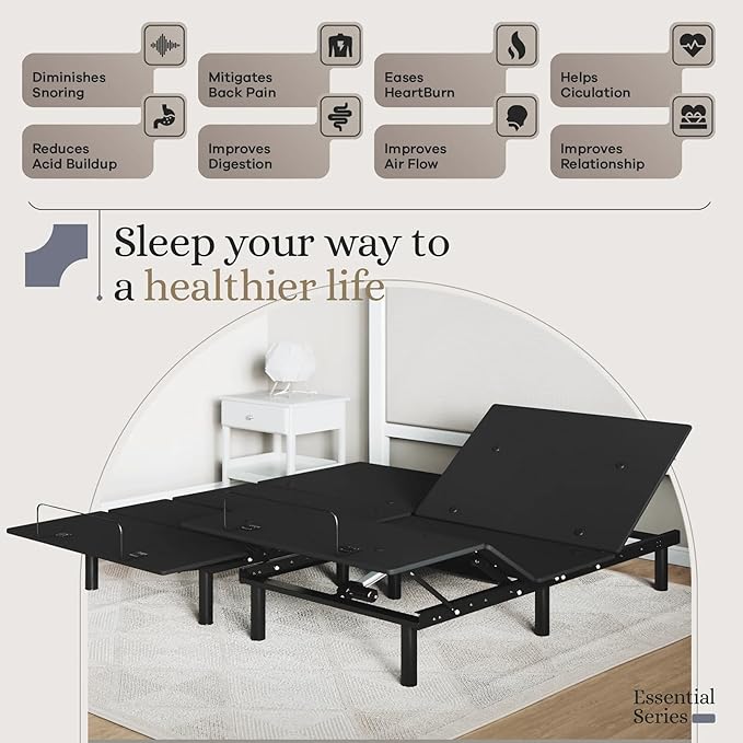 Sven and Son Essential Adjustable Bed Base (Frame Only), Easy Assembly, Head and Foot Lift, Memory Positions, Zero Gravity, Wireless Remote - Split King