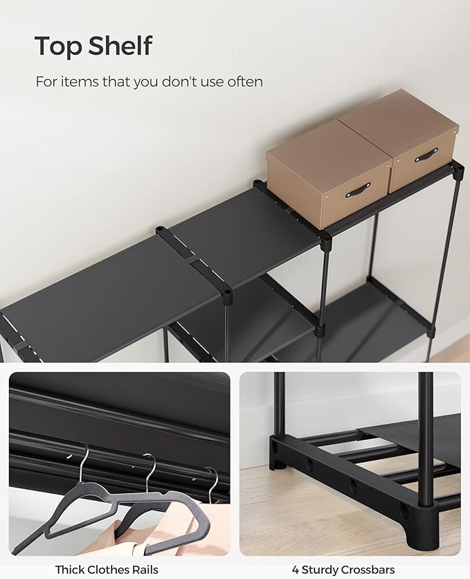 SONGMICS Portable Closet, Freestanding Closet Organizer, Clothes Rack with Shelves, Hanging Rods, Storage Organizer, for Cloakroom, Bedroom, 71.7 x 16.9 x 71.7 Inches, Black URYG037B02