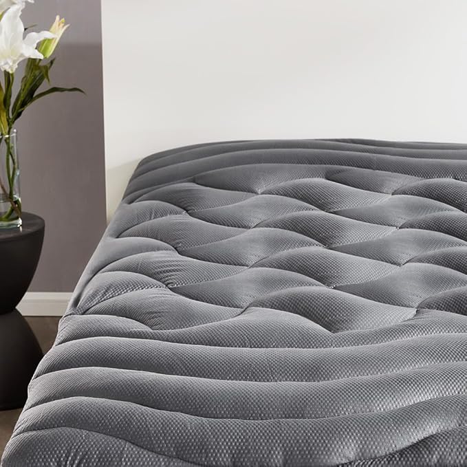 SLEEP ZONE Cooling RV Mattress Topper, Premium Zoned Cool Mattress Pad Cover, Padded Mattress Protector Breathable Washable, Deep Pocket 8-21" (Grey, Short Queen)