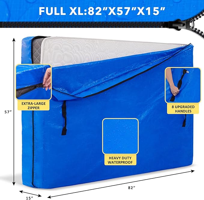 AlexHome Mattress Bags for Moving and Storage - Full XL- Heavy Duty Tarp Reusable Mattress Storage Bag,Easy Carrier Mattress Moving Cover,Moving Bags,Moving Supplies (Full XL Size)